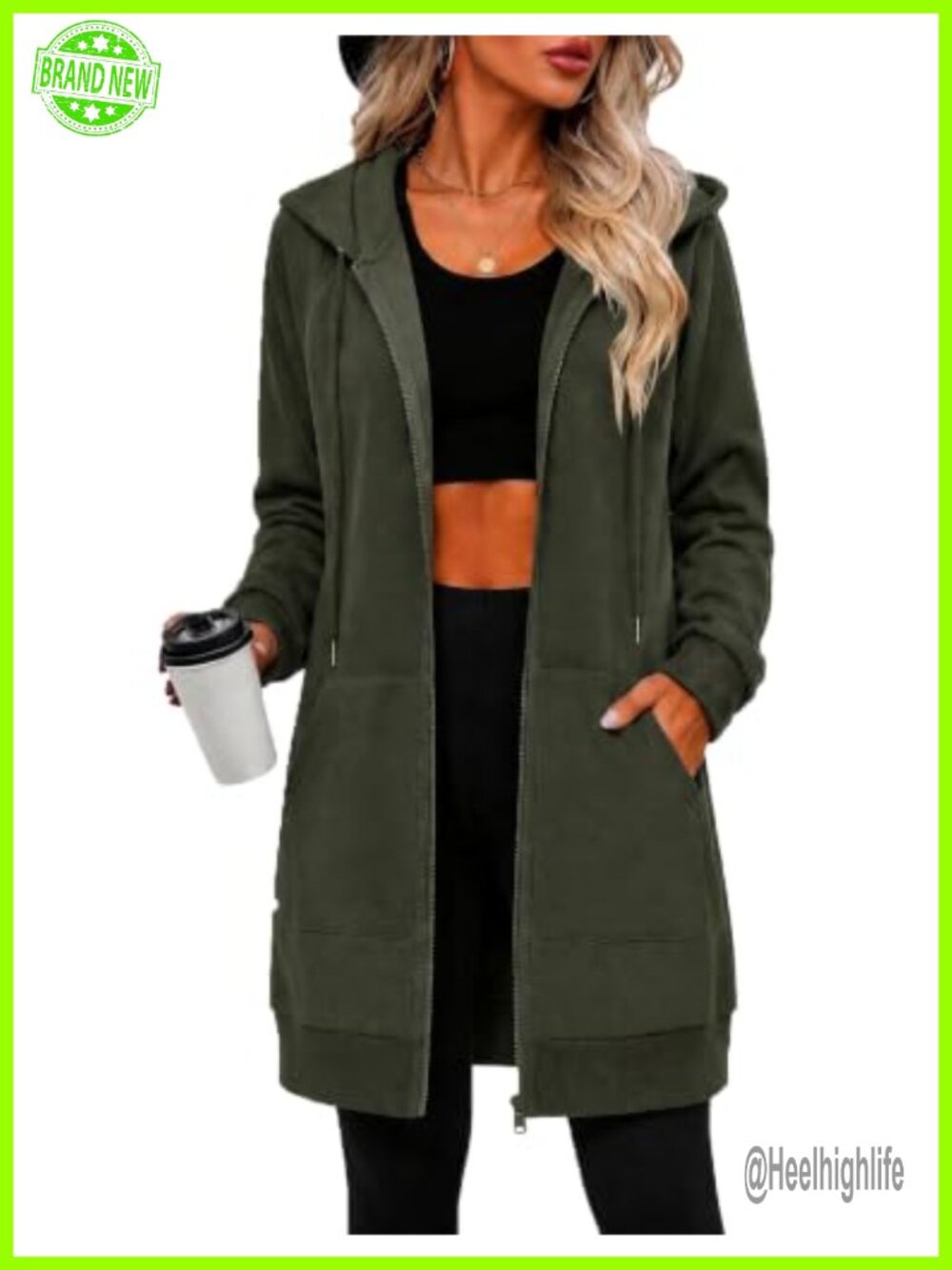 Women's Zip Up Oversized Fleece Long Tunic Hoodie Sweatshirt